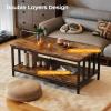 imageHomeiju Coffee Table for Living Room with Slatted Sides Frame Modern Farmhouse Living Room Table with 2Tier Storage Shelf for Home Office Apartment 39 inch Grey WashRustic Brown
