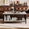 imageHomeiju Coffee Table for Living Room with Slatted Sides Frame Modern Farmhouse Living Room Table with 2Tier Storage Shelf for Home Office Apartment 39 inch Grey WashGrey Wash