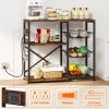 imageHomeiju Kitchen Island Bakers Rack with Power Outlet Microwave Stand Coffee Bar with 3 Removable Wire Baskets Kitchen Storage Rack with 6 SHooks for Spices Pots and Pans  Rustic Brown