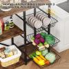 imageHomeiju Kitchen Island Bakers Rack with Power Outlet Microwave Stand Coffee Bar with 3 Removable Wire Baskets Kitchen Storage Rack with 6 SHooks for Spices Pots and Pans  Rustic Brown