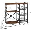 imageHomeiju Kitchen Island Bakers Rack with Power Outlet Microwave Stand Coffee Bar with 3 Removable Wire Baskets Kitchen Storage Rack with 6 SHooks for Spices Pots and Pans  Rustic Brown
