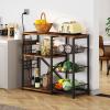imageHomeiju Kitchen Island Bakers Rack with Power Outlet Microwave Stand Coffee Bar with 3 Removable Wire Baskets Kitchen Storage Rack with 6 SHooks for Spices Pots and Pans  Rustic Brown