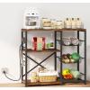 imageHomeiju Kitchen Island Bakers Rack with Power Outlet Microwave Stand Coffee Bar with 3 Removable Wire Baskets Kitchen Storage Rack with 6 SHooks for Spices Pots and Pans  Rustic Brown