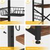 imageHomeiju Kitchen Island Bakers Rack with Power Outlet Microwave Stand Coffee Bar with 3 Removable Wire Baskets Kitchen Storage Rack with 6 SHooks for Spices Pots and Pans  Rustic Brown