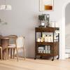 imageHomeiju Kitchen Island Cart Kitchen Storage Cart with Drawer Microwaves Stand Coffee Cart Rolling Kitchen Cabinet Cart with Hooks for Kitchen Dining RoomBlack and Brown