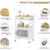 imageHomeiju Kitchen Island Cart Kitchen Storage Cart with Drawer Microwaves Stand Coffee Cart Rolling Kitchen Cabinet Cart with Hooks for Kitchen Dining RoomWhite