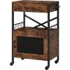 imageHomeiju Kitchen Island Cart Kitchen Storage Cart with Drawer Microwaves Stand Coffee Cart Rolling Kitchen Cabinet Cart with Hooks for Kitchen Dining RoomBlack and Brown