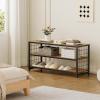 imageHomeiju Shoe Bench 3 Tier Entryway Bench Shoe Storage Bench with Padded Seating ampamp Drawers 355 Metal Entryway Foyer Hallway Bench Vintage BrownWith Wood Shelf