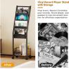 imageHomeiju Vinyl Record Storage Record Holder with 4 Tier Vinyl Holder Display Shelf Holds Up to 100 Records Movable Vinyl Storage Organizer Rack Record Cabinet for Magazines Books CDs