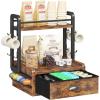 imageHomeiju Wooden ampamp Metal Coffee Station Organizer  40 Pods Drawer ampamp 8 Mug Hooks  Compatible Nespresso VertuoKeurig  SpaceSaving Countertop Storage Rustic Brown