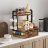 imageHomeiju Wooden ampamp Metal Coffee Station Organizer  40 Pods Drawer ampamp 8 Mug Hooks  Compatible Nespresso VertuoKeurig  SpaceSaving Countertop Storage Rustic Brown
