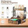 imageHomeiju Wooden ampamp Metal Coffee Station Organizer  40 Pods Drawer ampamp 8 Mug Hooks  Compatible Nespresso VertuoKeurig  SpaceSaving Countertop Storage Rustic Brown