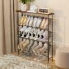 imageJZM Shoe Rack Storage Narrow 4 Tier Metal Shoe Storage Shelf Free Standing Shoe Racks Space Saving Shoe Rack Organizer for Entryway Hallway Bedroom Living Room1216 PairBrown
