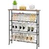 imageJZM Shoe Rack Storage Narrow 4 Tier Metal Shoe Storage Shelf Free Standing Shoe Racks Space Saving Shoe Rack Organizer for Entryway Hallway Bedroom Living Room1216 PairBrown