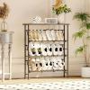 imageJZM Shoe Rack Storage Narrow 4 Tier Metal Shoe Storage Shelf Free Standing Shoe Racks Space Saving Shoe Rack Organizer for Entryway Hallway Bedroom Living Room1216 PairBrown