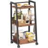 image4 Tier Kitchen Storage Cart with Lockable Wheels ampamp 6 Hooks Mobile Utility Organizer Rolling Cart for Small Spaces Bar Cart for Kitchen and Living Room Rustic Brown3 Tier