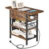 imageEnd Table with Charging Station Flip Top Nightstand with USB Ports and OutletsCouch Side Table with Fabric Bag and Hooks Bedside Table for Space Saving Living Room Bedroom Rustic BrownRustic Brown