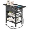 imageEnd Table with Charging Station Flip Top Nightstand with USB Ports and OutletsCouch Side Table with Fabric Bag and Hooks Bedside Table for Space Saving Living Room Bedroom Rustic BrownBlack