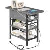 imageEnd Table with Charging Station Flip Top Nightstand with USB Ports and OutletsCouch Side Table with Fabric Bag and Hooks Bedside Table for Space Saving Living Room Bedroom Rustic BrownGrey