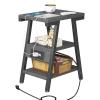 imageEnd Table with Charging Station Small Side Tables with Lucky 7 Metal Shape 3Tier Nightstand with Outlets and USB Ports Adjustable Leveling Feet side Table for Living Room Bedroom Rustic BrownGrey