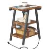 imageEnd Table with Charging Station Small Side Tables with Lucky 7 Metal Shape 3Tier Nightstand with Outlets and USB Ports Adjustable Leveling Feet side Table for Living Room Bedroom Rustic BrownRustic Brown