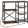 imageHomeiju Kitchen Island Bakers Rack with Power Outlet Microwave Stand Coffee Bar with 3 Removable Wire Baskets Kitchen Storage Rack with 6 SHooks for Spices Pots and Pans  Rustic Brown