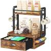 imageHomeiju Wooden ampamp Metal Coffee Station Organizer  40 Pods Drawer ampamp 8 Mug Hooks  Compatible Nespresso VertuoKeurig  SpaceSaving Countertop Storage Rustic Brown