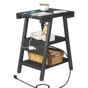 imageEnd Table with Charging Station Small Side Tables with Lucky 7 Metal Shape 3Tier Nightstand with Outlets and USB Ports Adjustable Leveling Feet side Table for Living Room Bedroom Rustic BrownBlack