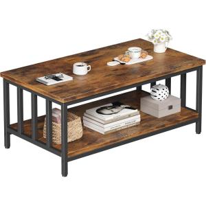 imageHomeiju Coffee Table for Living Room with Slatted Sides Frame Modern Farmhouse Living Room Table with 2Tier Storage Shelf for Home Office Apartment 39 inch Grey WashRustic Brown