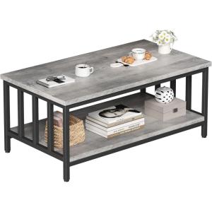imageHomeiju Coffee Table for Living Room with Slatted Sides Frame Modern Farmhouse Living Room Table with 2Tier Storage Shelf for Home Office Apartment 39 inch Grey WashGrey Wash