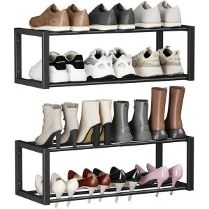 imageHomeiju Hanging Shoe Organizer2 Pack Wall Mounted Shoe Rack Holds 12 PairsSpace Saving Metal Wall Shoe RackHanging Shoe Rack Shoe Holder for Small SpaceEntrywayClosetRVCamperBlackBlack