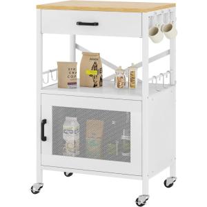 imageHomeiju Kitchen Island Cart Kitchen Storage Cart with Drawer Microwaves Stand Coffee Cart Rolling Kitchen Cabinet Cart with Hooks for Kitchen Dining RoomWhite