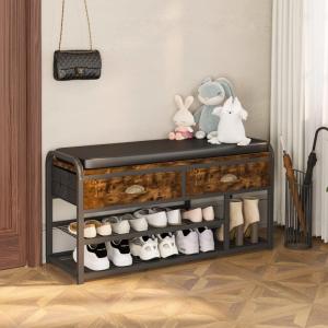 imageHomeiju Shoe Bench 3 Tier Entryway Bench Shoe Storage Bench with Padded Seating ampamp Drawers 355 Metal Entryway Foyer Hallway Bench Vintage BrownWith Cusion and 2 Drawers