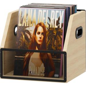 imageHomeiju Vinyl Record Storage Record Box Case Crate Vinyl Record Album Holder Desktop Metal ampamp Wooden LP Record Crate Holds up to 60 RecordsPatent NoD1024563Beige 1 Pack
