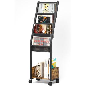 imageHomeiju Vinyl Record Storage Record Holder with 4 Tier Vinyl Holder Display Shelf Holds Up to 100 Records Movable Vinyl Storage Organizer Rack Record Cabinet for Magazines Books CDs