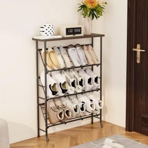 imageJZM Shoe Rack Storage Narrow 4 Tier Metal Shoe Storage Shelf Free Standing Shoe Racks Space Saving Shoe Rack Organizer for Entryway Hallway Bedroom Living Room1216 PairGrey