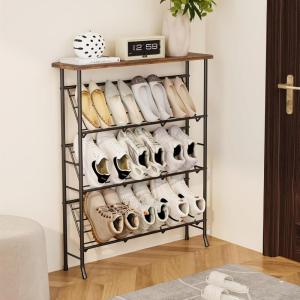 imageJZM Shoe Rack Storage Narrow 4 Tier Metal Shoe Storage Shelf Free Standing Shoe Racks Space Saving Shoe Rack Organizer for Entryway Hallway Bedroom Living Room1216 PairBrown