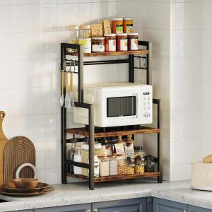 imageKitchen Countertop Organizer3 Tier Large Spice Rack Organizer with Adjustable Shelf and 5 HooksWooden Counter OrganizerSpace Saving Countertop Shelf Microwave Stand for KitchenBathroomCoffee Bar