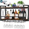 imageHomeiju Wall Mounted Wine Rack Bottle ampamp Glass Holder WoodMetal Retro Wine Rack Wine Bottles Display Wall Storage for Kitchen Dining Room Home Bar315W x 791D x 1685H