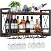 imageHomeiju Wall Mounted Wine Rack Bottle ampamp Glass Holder WoodMetal Retro Wine Rack Wine Bottles Display Wall Storage for Kitchen Dining Room Home Bar315W x 791D x 1685H