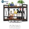 imageHomeiju Wall Mounted Wine Rack Bottle ampamp Glass Holder WoodMetal Retro Wine Rack Wine Bottles Display Wall Storage for Kitchen Dining Room Home Bar2362W x 791D x 1685H