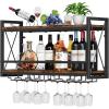 imageHomeiju Wall Mounted Wine Rack Bottle ampamp Glass Holder WoodMetal Retro Wine Rack Wine Bottles Display Wall Storage for Kitchen Dining Room Home Bar315W x 791D x 1685H