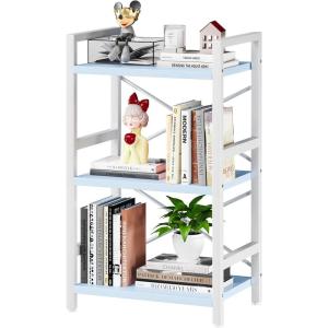 imageHomeiju Bookshelf 3 Tier Industrial Bookcase Metal Small Bookcase Rustic Etagere Book Shelf Storage Organizer for Living Room Bedroom and Home OfficeRustic Brown Patent Pending D29873033Blue