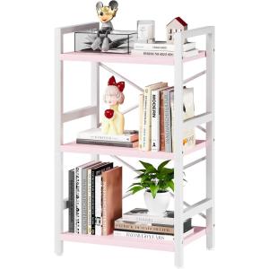 imageHomeiju Bookshelf 3 Tier Industrial Bookcase Metal Small Bookcase Rustic Etagere Book Shelf Storage Organizer for Living Room Bedroom and Home OfficeRustic Brown Patent Pending D29873033Pink