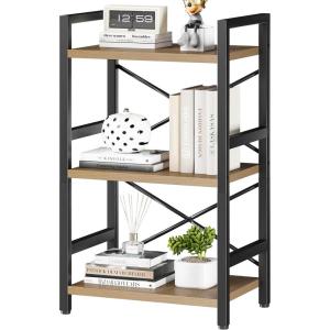imageHomeiju Bookshelf 3 Tier Industrial Bookcase Metal Small Bookcase Rustic Etagere Book Shelf Storage Organizer for Living Room Bedroom and Home OfficeRustic Brown Patent Pending D29873033Light Coffee