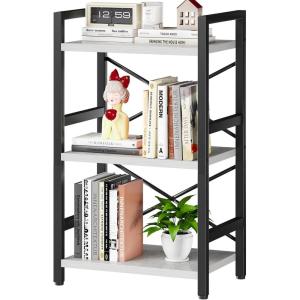 imageHomeiju Bookshelf 3 Tier Industrial Bookcase Metal Small Bookcase Rustic Etagere Book Shelf Storage Organizer for Living Room Bedroom and Home OfficeRustic Brown Patent Pending D29873033White