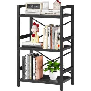imageHomeiju Bookshelf 3 Tier Industrial Bookcase Metal Small Bookcase Rustic Etagere Book Shelf Storage Organizer for Living Room Bedroom and Home OfficeRustic Brown Patent Pending D29873033Black