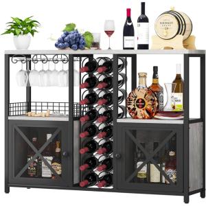 imageHomeiju Mini Bars for Home Wooden Coffee Bar Cabinet Modern Liquor Cabinet for Liquor and Glasses Farmhouse Buffet Wine Bar Cabinet with Storage Sideboard for Home Kitchen Dining RoomLight Grey