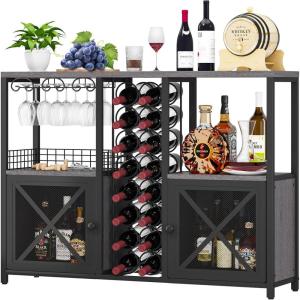 imageHomeiju Mini Bars for Home Wooden Coffee Bar Cabinet Modern Liquor Cabinet for Liquor and Glasses Farmhouse Buffet Wine Bar Cabinet with Storage Sideboard for Home Kitchen Dining RoomDeep Grey