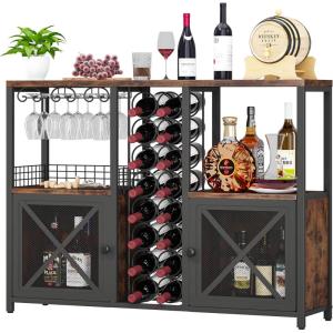 imageHomeiju Mini Bars for Home Wooden Coffee Bar Cabinet Modern Liquor Cabinet for Liquor and Glasses Farmhouse Buffet Wine Bar Cabinet with Storage Sideboard for Home Kitchen Dining RoomRustic Brown